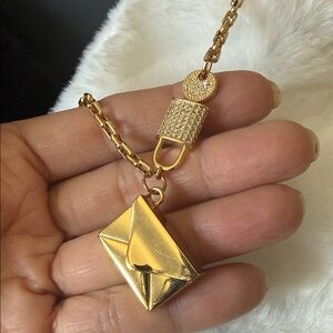 14K Gold-Plated Chain with Gold Envelope Pendant and Crystal Lock Necklace